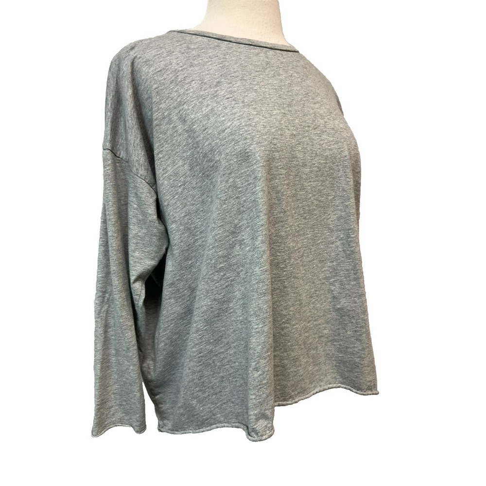 PLANET One Size Fits Most Gray Cotton Tee Top 3/4 Drop Shoulder Sleeves Boxy Fit